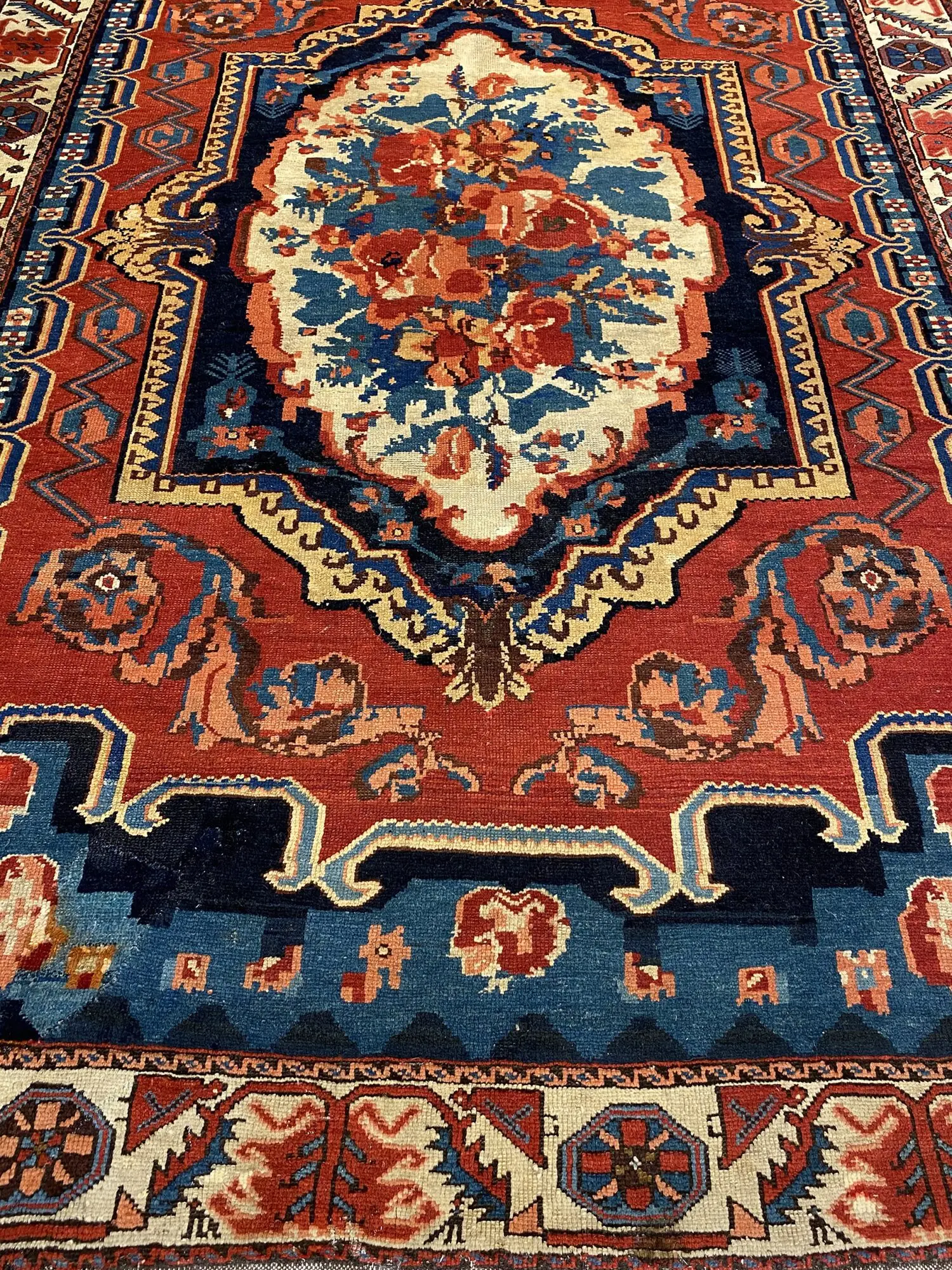 Antique Persian Bakhtiari 5' 8" x 8' 11" Handmade Wool Area Rug