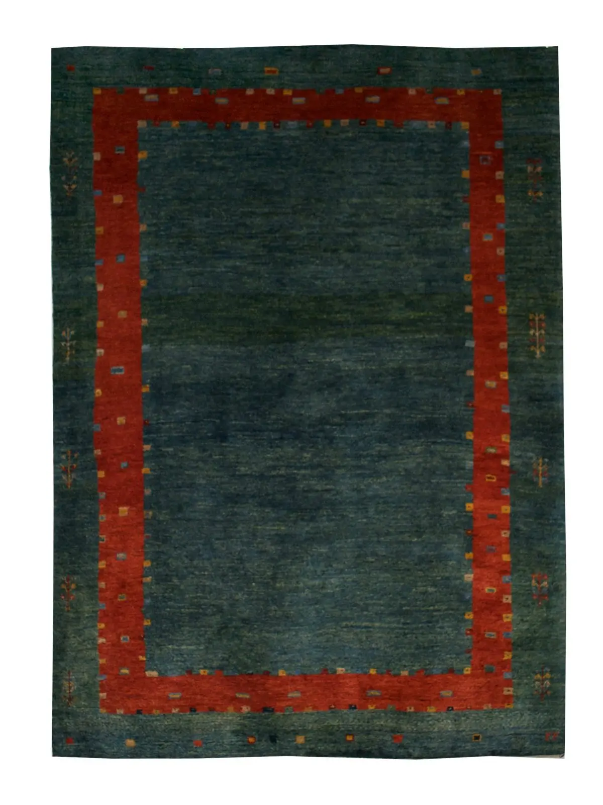 Persian Gabbeh Rug 4' 1" x 5' 5" Green Wool Handmade Area Rug - Shabahang Royal Carpet