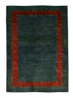 Persian Gabbeh Rug 4' 1" x 5' 5" Green Wool Handmade Area Rug - Shabahang Royal Carpet