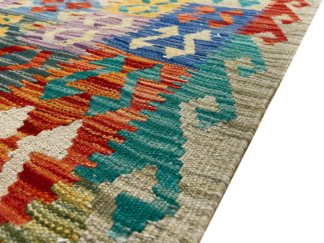 Broedy Southwestern Handmade Kilim Wool Area Rug in Red/Blue/Green
